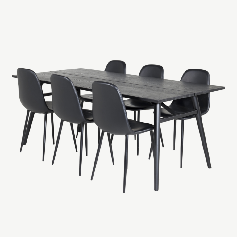 Must harjatud Sleek söögilaud ja kuus Polar tooli – põhjamaine söögigrupi komplekt - GR19609