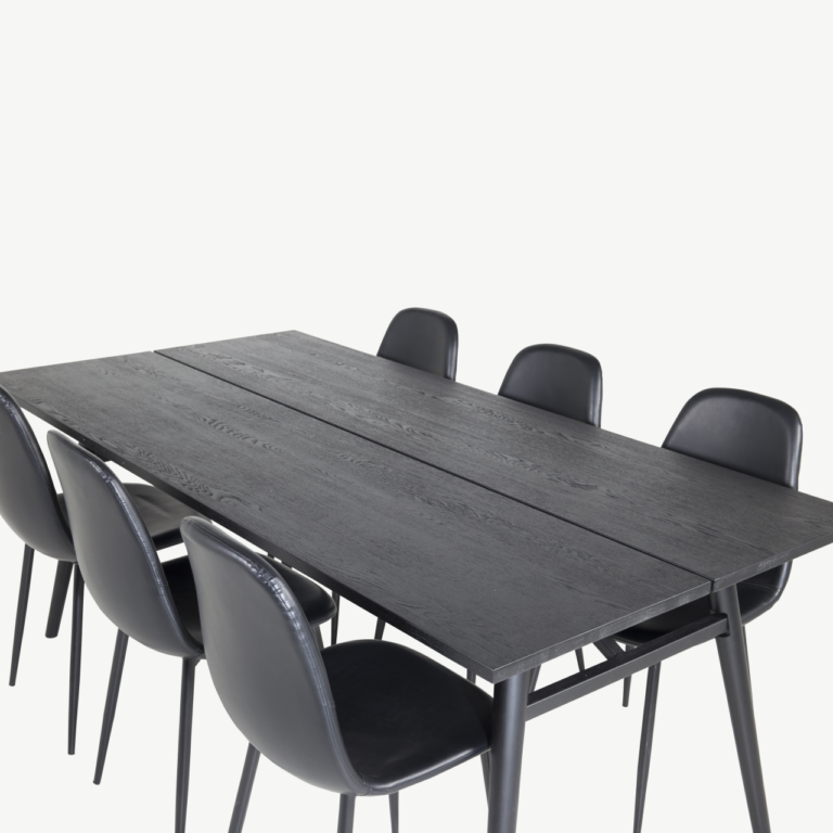 Must harjatud Sleek söögilaud ja kuus Polar tooli – põhjamaine söögigrupi komplekt - GR19609