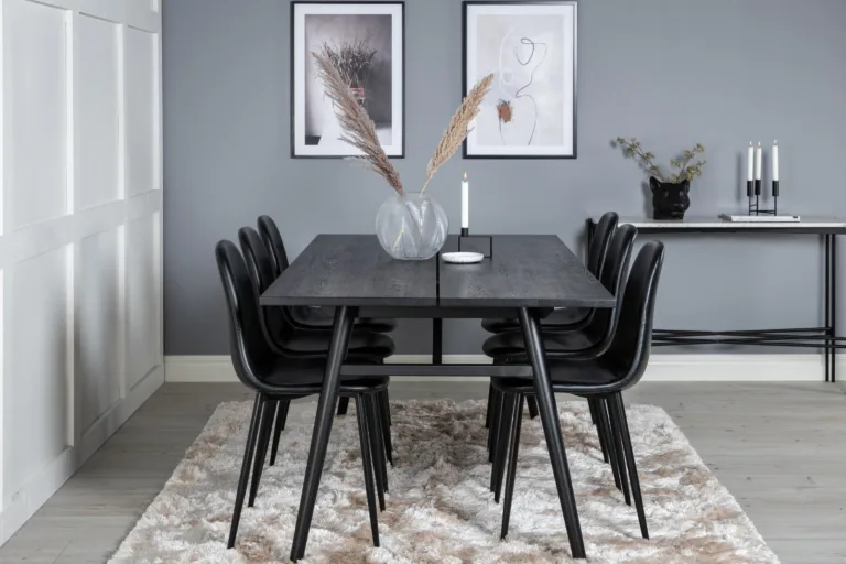 Must harjatud Sleek söögilaud ja kuus Polar tooli – põhjamaine söögigrupi komplekt - GR19609