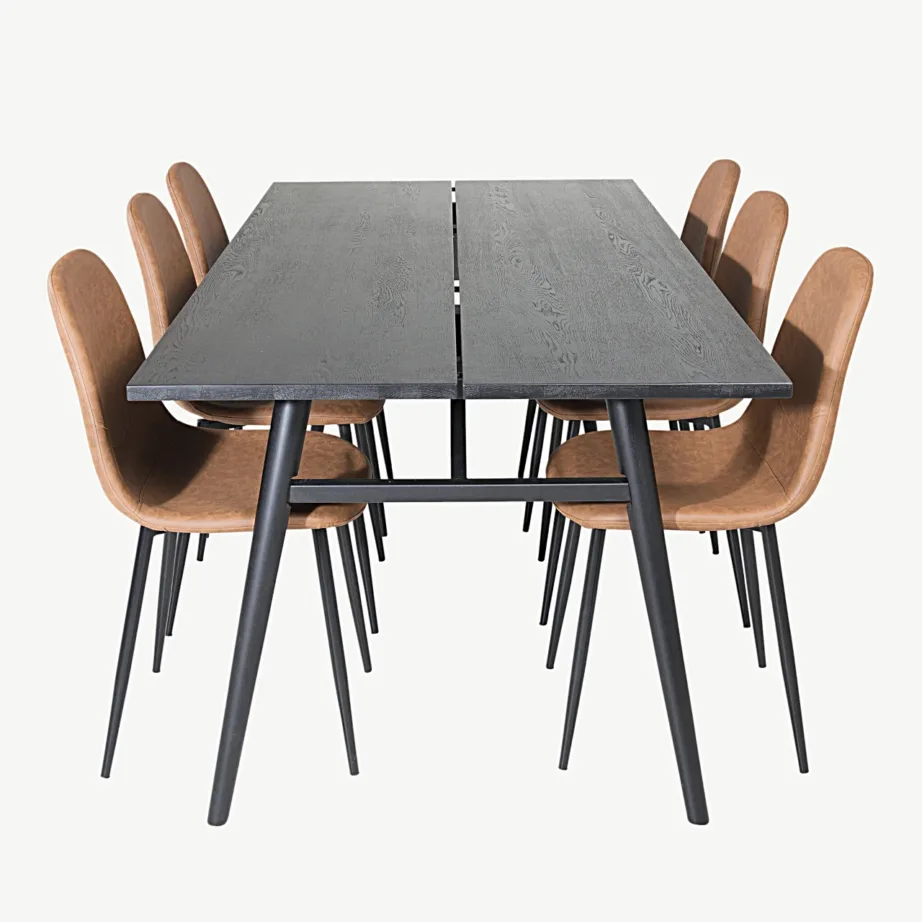 Kaasaegne must ristkülikukujuline söögikomplekt Sleek kuue pruuni Polar tooliga, GR19610 – 2