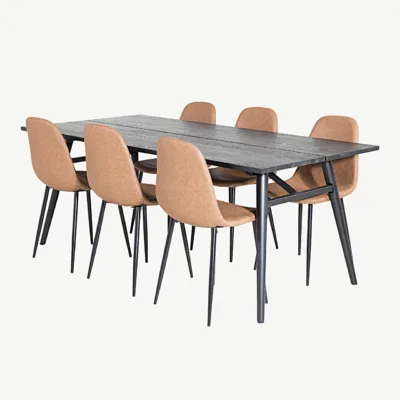 Kaasaegne must ristkülikukujuline söögikomplekt Sleek kuue pruuni Polar tooliga - GR19610