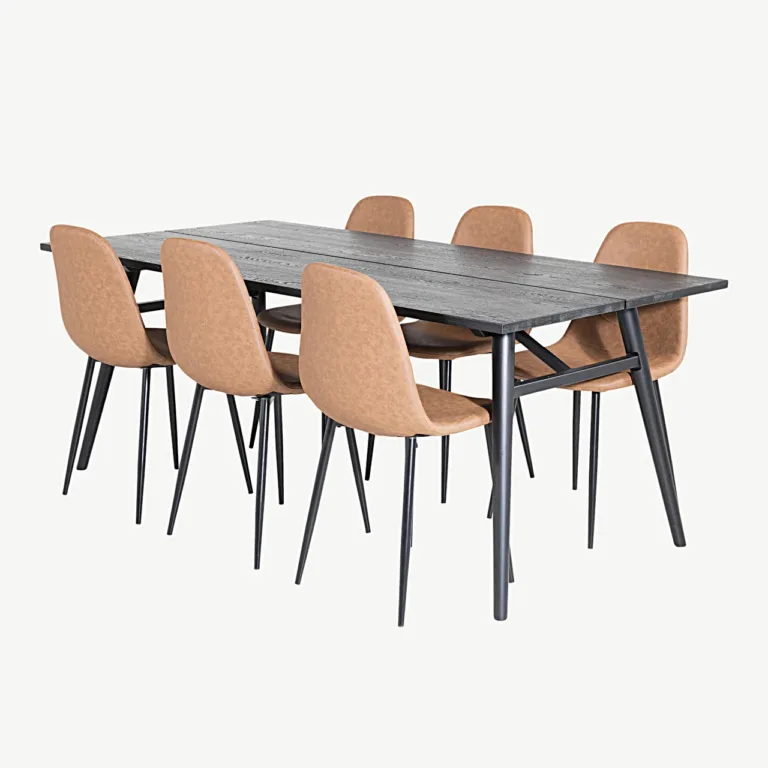 Kaasaegne must ristkülikukujuline söögikomplekt Sleek kuue pruuni Polar tooliga - GR19610