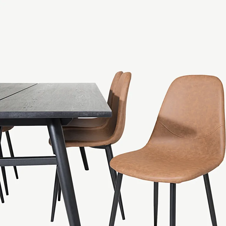 Kaasaegne must ristkülikukujuline söögikomplekt Sleek kuue pruuni Polar tooliga - GR19610