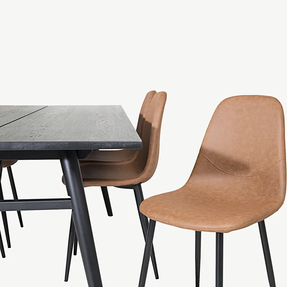 Kaasaegne must ristkülikukujuline söögikomplekt Sleek kuue pruuni Polar tooliga, GR19610 – 3