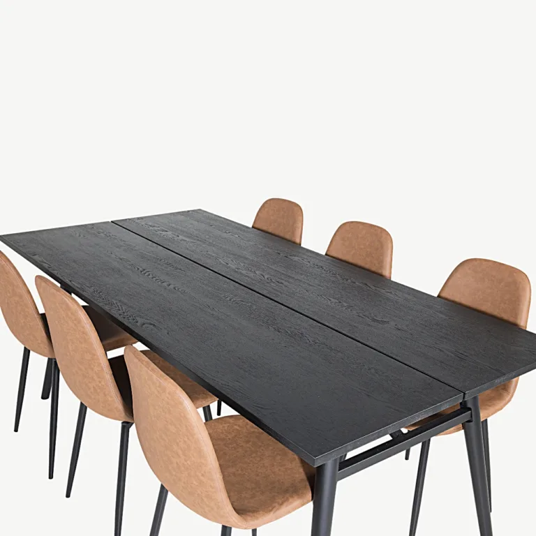 Kaasaegne must ristkülikukujuline söögikomplekt Sleek kuue pruuni Polar tooliga - GR19610