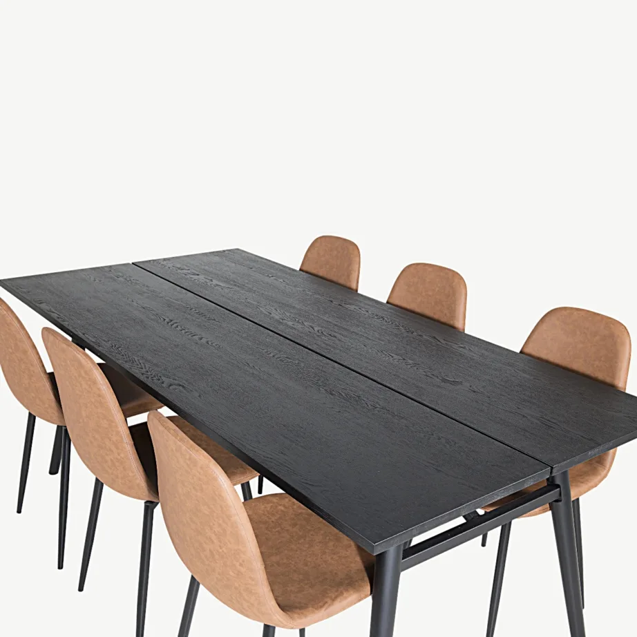 Kaasaegne must ristkülikukujuline söögikomplekt Sleek kuue pruuni Polar tooliga, GR19610 – 4