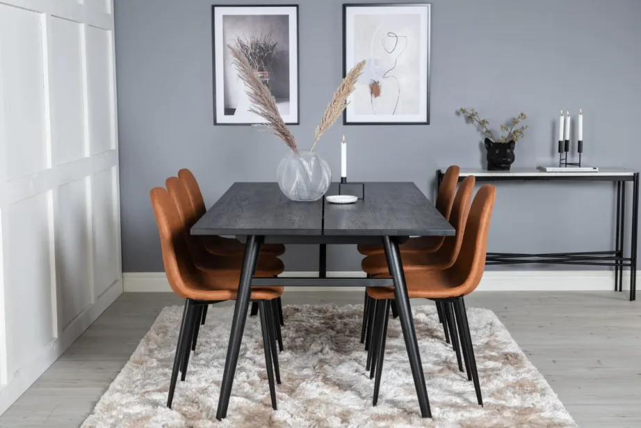 Kaasaegne must ristkülikukujuline söögikomplekt Sleek kuue pruuni Polar tooliga, GR19610 – 5