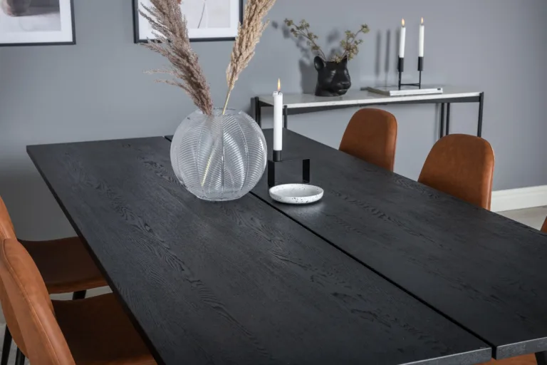 Kaasaegne must ristkülikukujuline söögikomplekt Sleek kuue pruuni Polar tooliga - GR19610