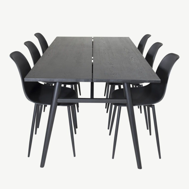 Söögikomplekt Sleek musta MDF laua ja 6 Polar plasttooliga (195 × 95 cm) - GR19614