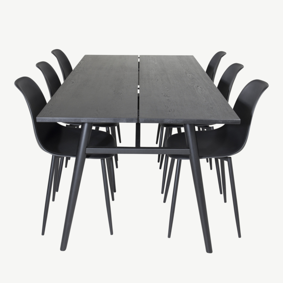 Söögikomplekt Sleek musta MDF laua ja 6 Polar plasttooliga (195 × 95 cm), GR19614 – 2