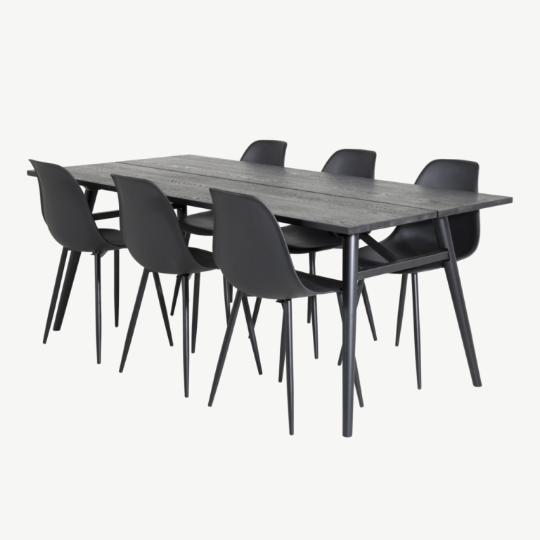 Söögikomplekt Sleek musta MDF laua ja 6 Polar plasttooliga (195 × 95 cm) - GR19614
