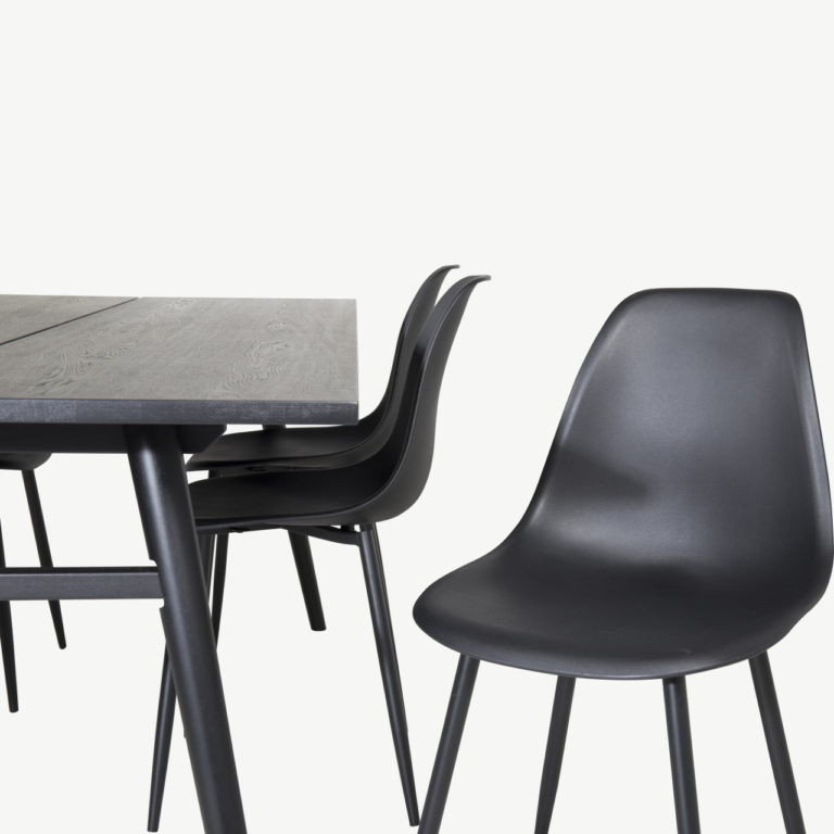 Söögikomplekt Sleek musta MDF laua ja 6 Polar plasttooliga (195 × 95 cm) - GR19614