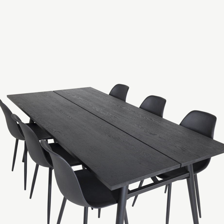 Söögikomplekt Sleek musta MDF laua ja 6 Polar plasttooliga (195 × 95 cm), GR19614 – 4
