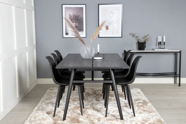 Söögikomplekt Sleek musta MDF laua ja 6 Polar plasttooliga (195 × 95 cm) - GR19614