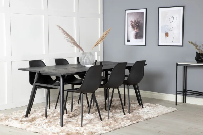 Söögikomplekt Sleek musta MDF laua ja 6 Polar plasttooliga (195 × 95 cm) - GR19614