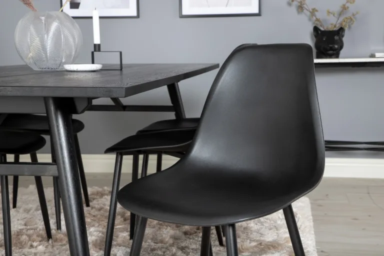 Söögikomplekt Sleek musta MDF laua ja 6 Polar plasttooliga (195 × 95 cm) - GR19614