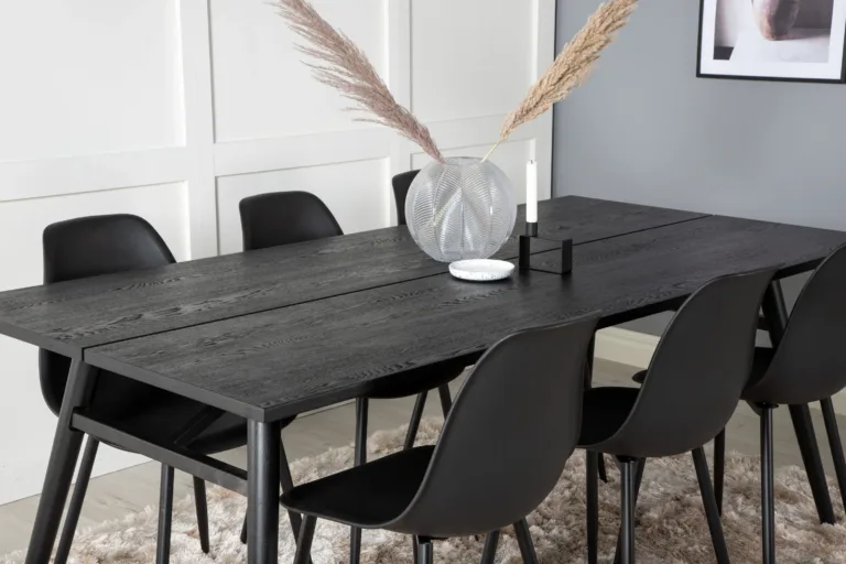 Söögikomplekt Sleek musta MDF laua ja 6 Polar plasttooliga (195 × 95 cm) - GR19614