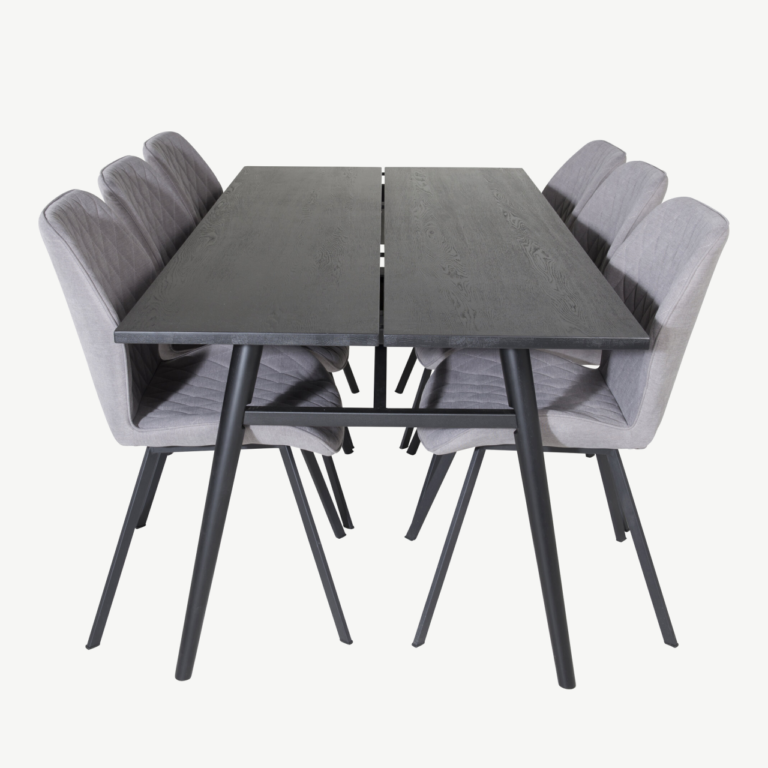 Ristkülikukujuline must söögilauakomplekt Sleek hallide Gemma toolidega - GR19629
