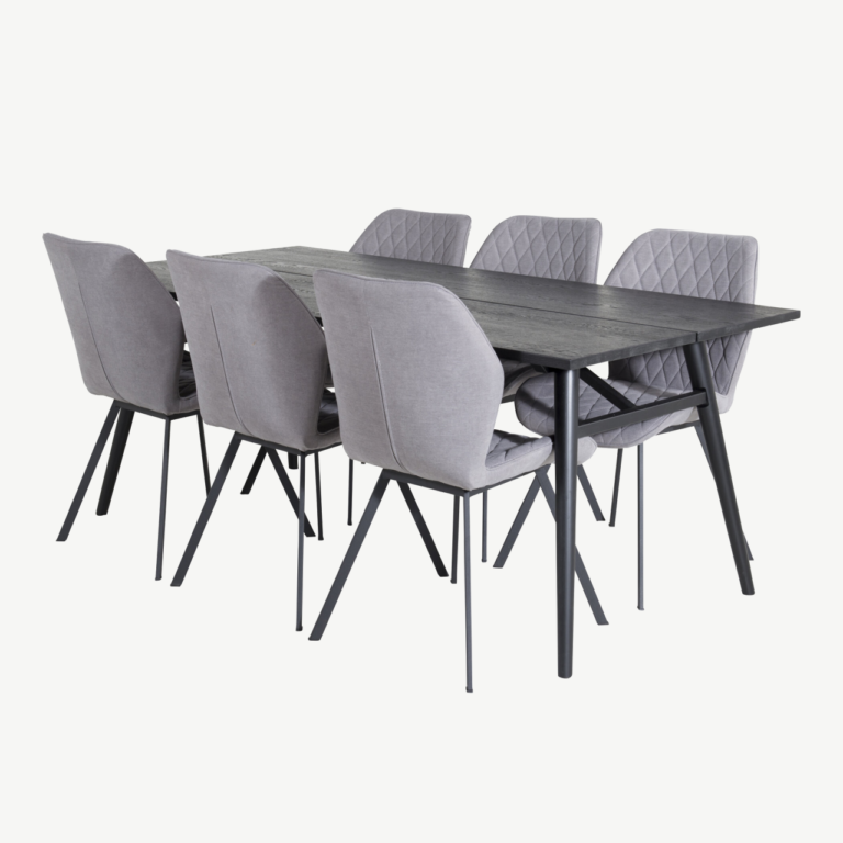 Ristkülikukujuline must söögilauakomplekt Sleek hallide Gemma toolidega - GR19629