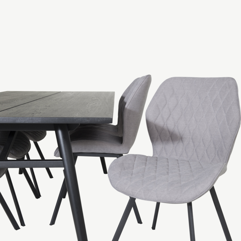 Ristkülikukujuline must söögilauakomplekt Sleek hallide Gemma toolidega - GR19629