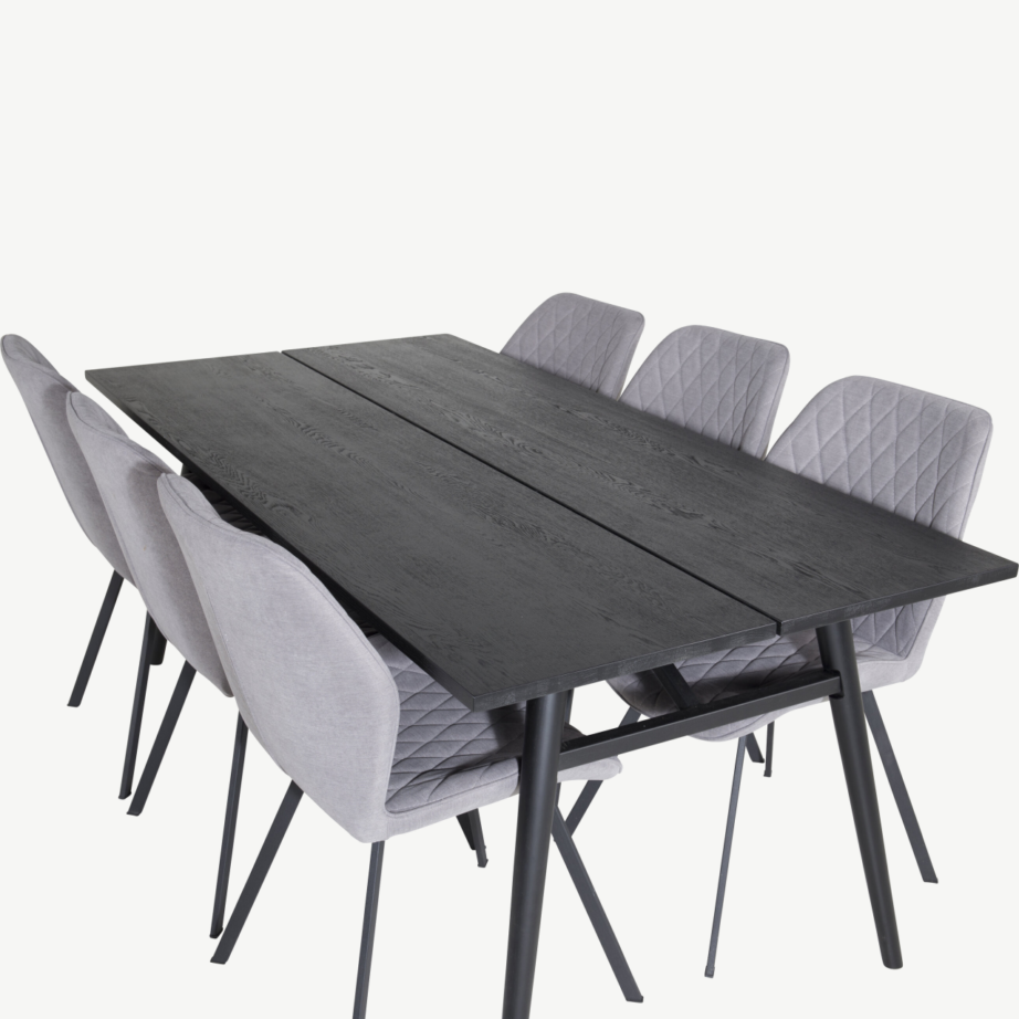 Ristkülikukujuline must söögilauakomplekt Sleek hallide Gemma toolidega, GR19629 – 4