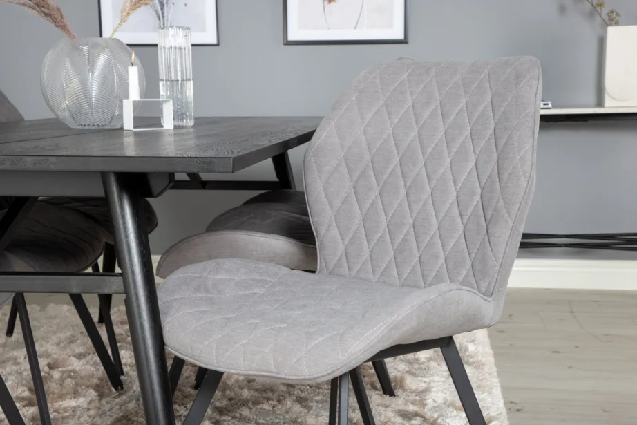 Ristkülikukujuline must söögilauakomplekt Sleek hallide Gemma toolidega, GR19629 – 7