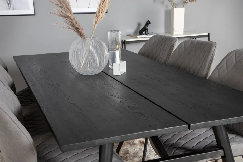 Ristkülikukujuline must söögilauakomplekt Sleek hallide Gemma toolidega, GR19629 – 8