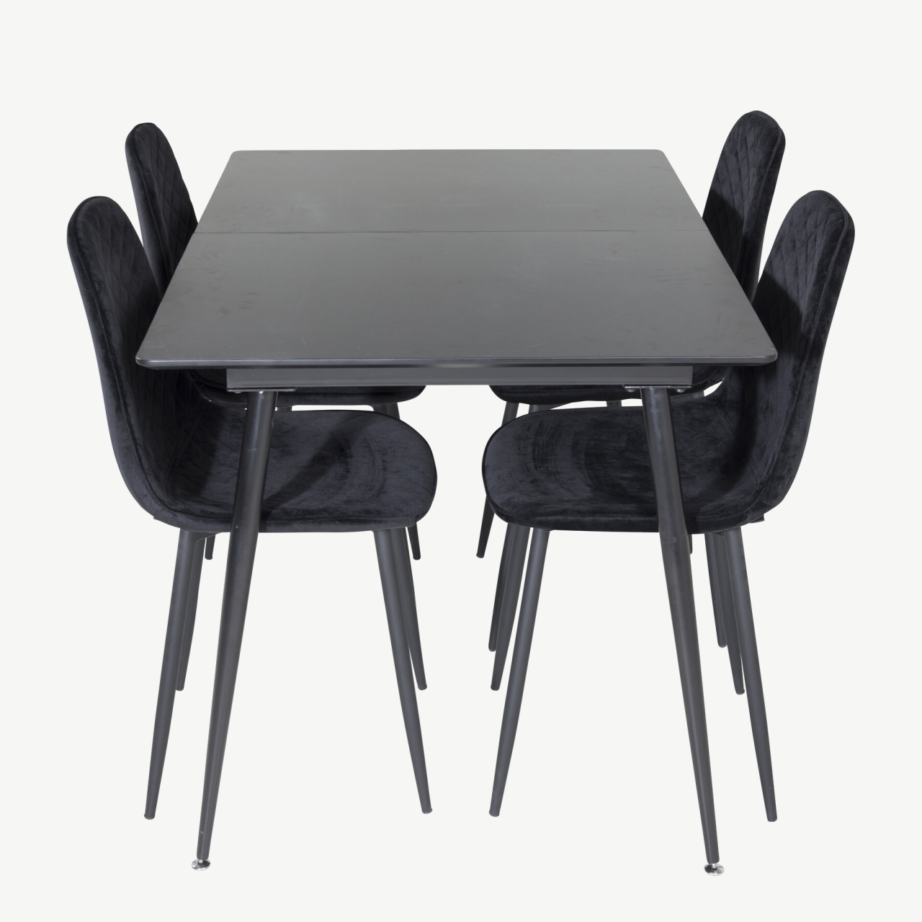 Silar ristkülikukujuline must söögilaua komplekt, MDF-plaadist laud ja sametkattega toolid, GR19641 – 2