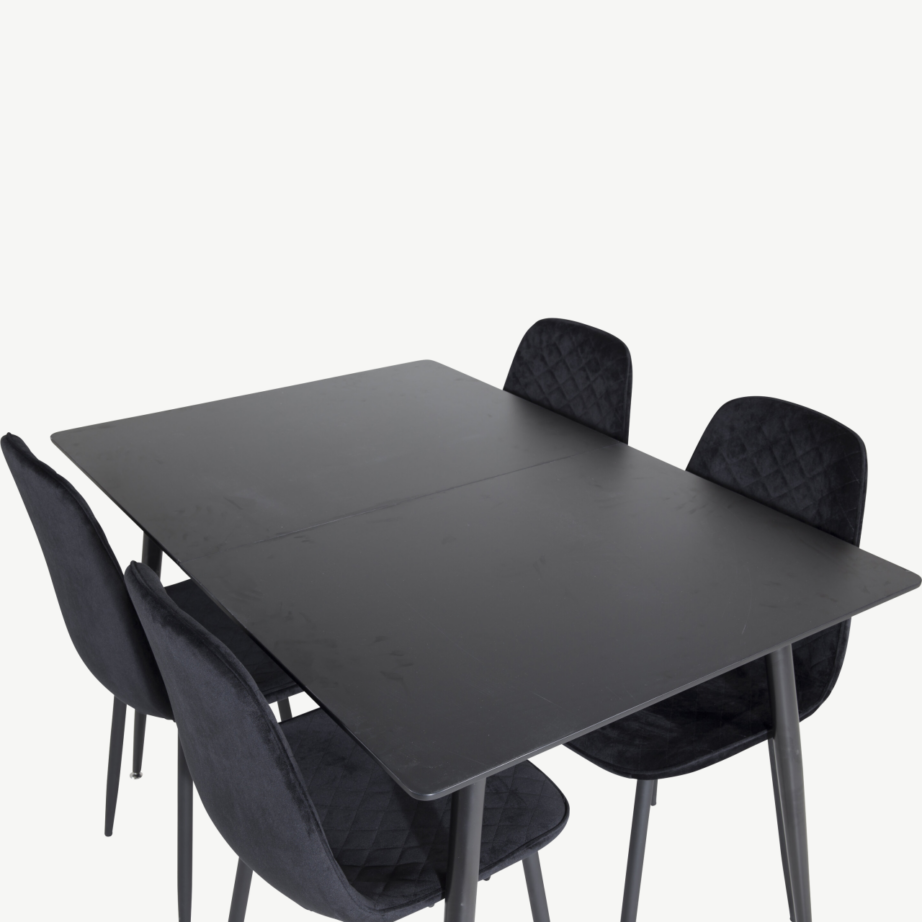 Silar ristkülikukujuline must söögilaua komplekt, MDF-plaadist laud ja sametkattega toolid, GR19641 – 4