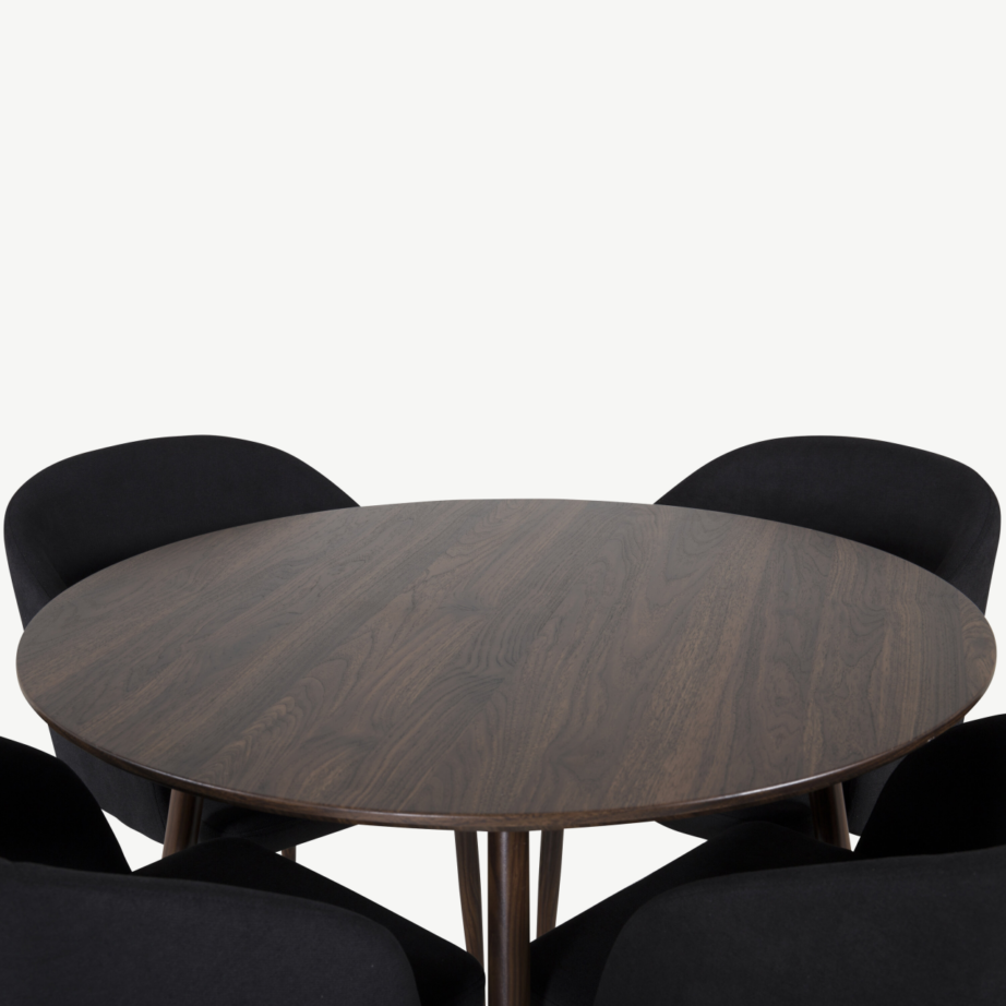 Ümmargune söögilaud Plaza 100 cm toolidega Arch (pähklitoon, must kangas), GR19670 – 2