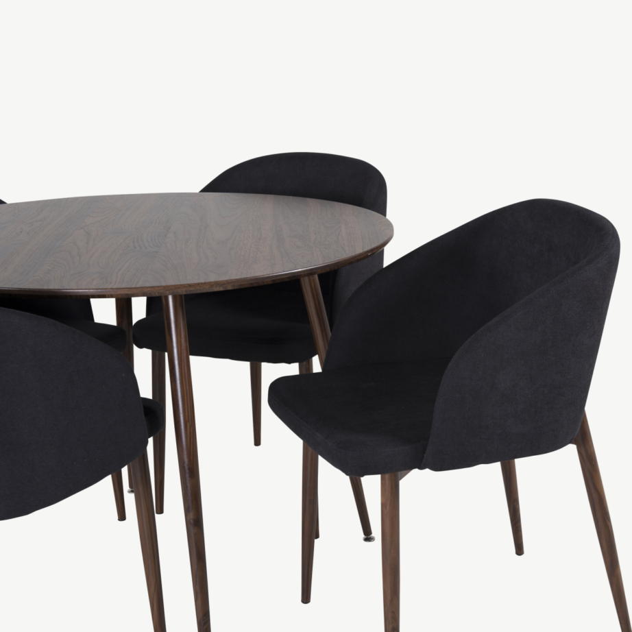 Ümmargune söögilaud Plaza 100 cm toolidega Arch (pähklitoon, must kangas), GR19670 – 3