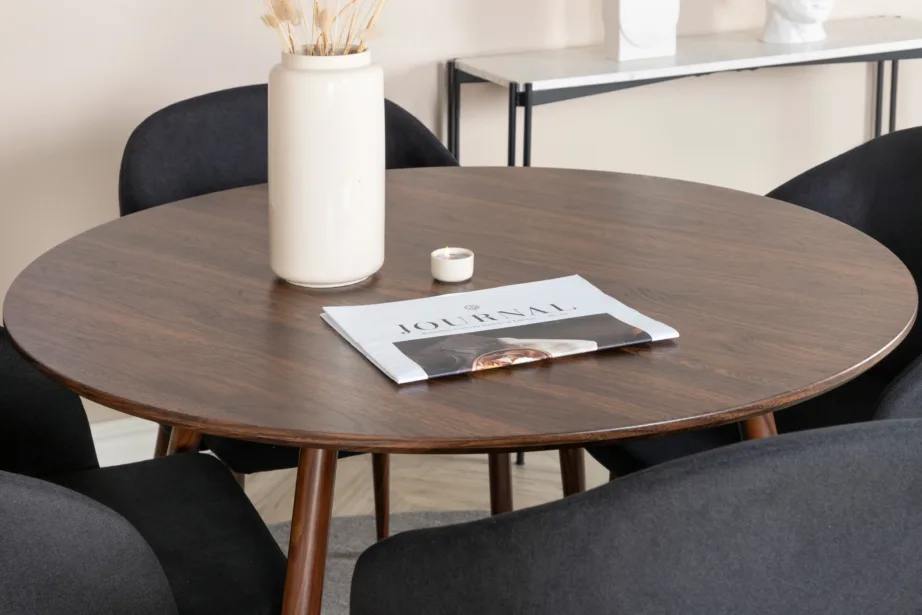 Ümmargune söögilaud Plaza 100 cm toolidega Arch (pähklitoon, must kangas), GR19670 – 5