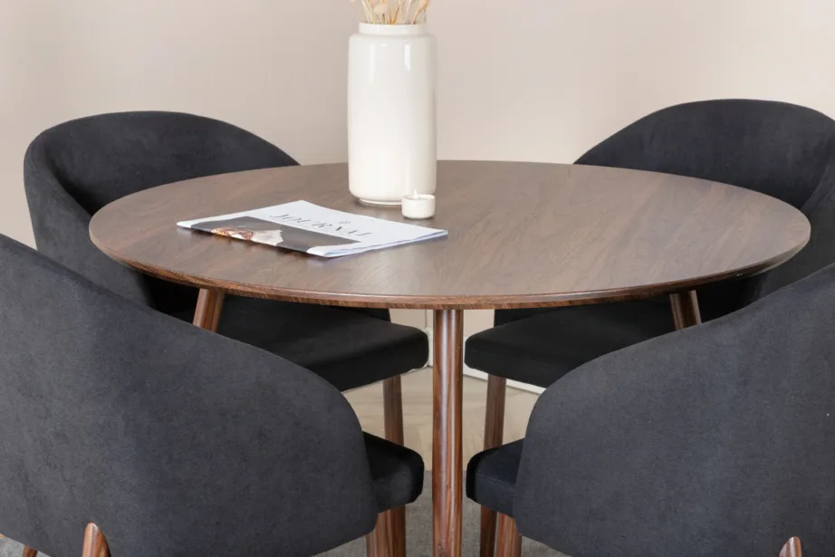 Ümmargune söögilaud Plaza 100 cm toolidega Arch (pähklitoon, must kangas), GR19670 – 6