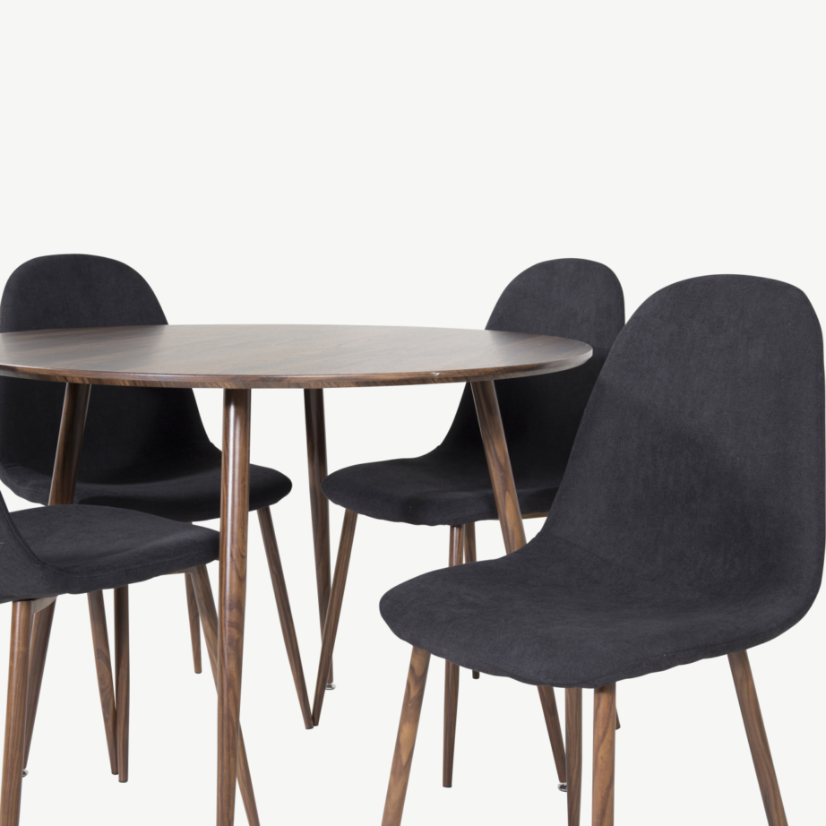 Plaza ümmarguse söögilaua komplekt pähkliviimistlusega, 100 cm + mustad Polar toolid, GR19671 – 2