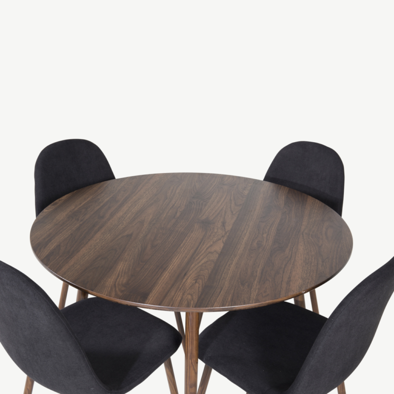 Plaza ümmarguse söögilaua komplekt pähkliviimistlusega, 100 cm + mustad Polar toolid - GR19671