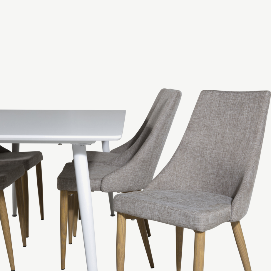 Polar ristkülikukujuline valge söögilaua komplekt 6 helehalli tooliga (metalljalad, valge lauaplaat), GR19672 – 3