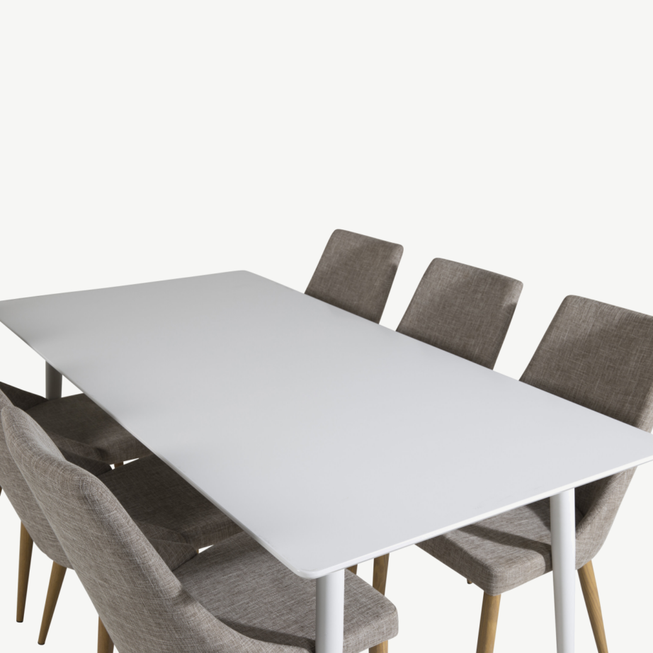 Polar ristkülikukujuline valge söögilaua komplekt 6 helehalli tooliga (metalljalad, valge lauaplaat), GR19672 – 4