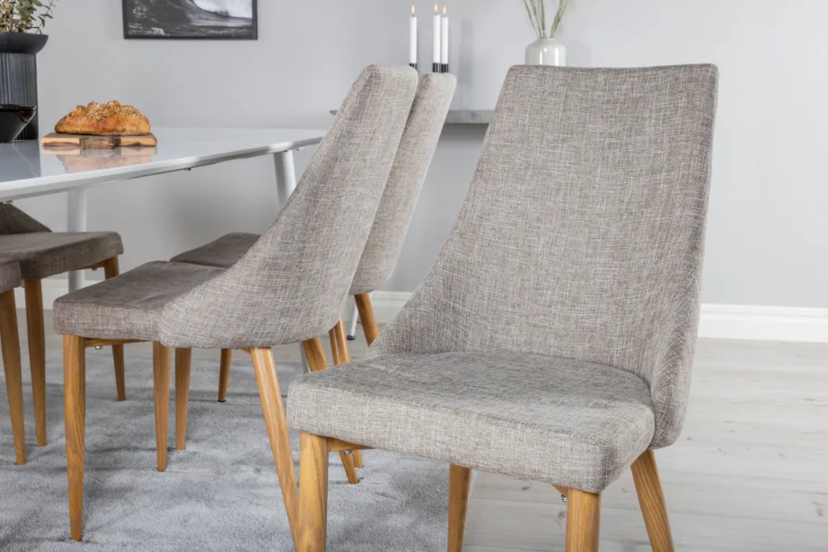 Polar ristkülikukujuline valge söögilaua komplekt 6 helehalli tooliga (metalljalad, valge lauaplaat), GR19672 – 7