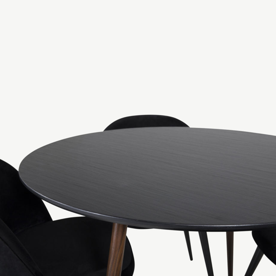 Plaza ümmargune must söögilauakomplekt samettoolidega, GR19729 – 3