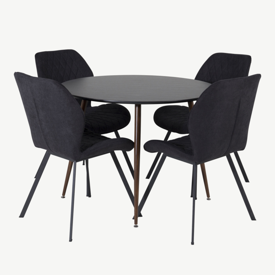 Ümar söögilaud Plaza 100 cm ja mustad sametist toolid Gemmale, GR19731