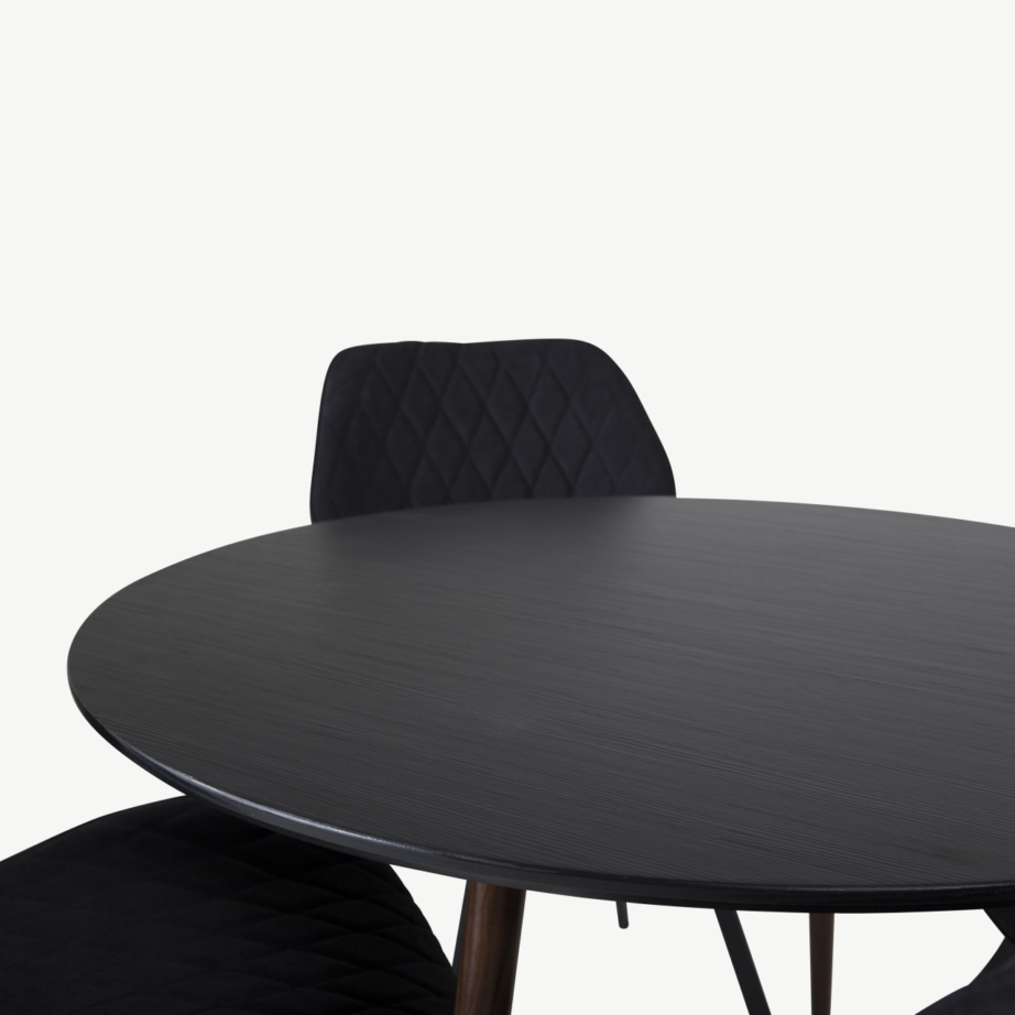 Ümar söögilaud Plaza 100 cm ja mustad sametist toolid Gemmale, GR19731 – 3