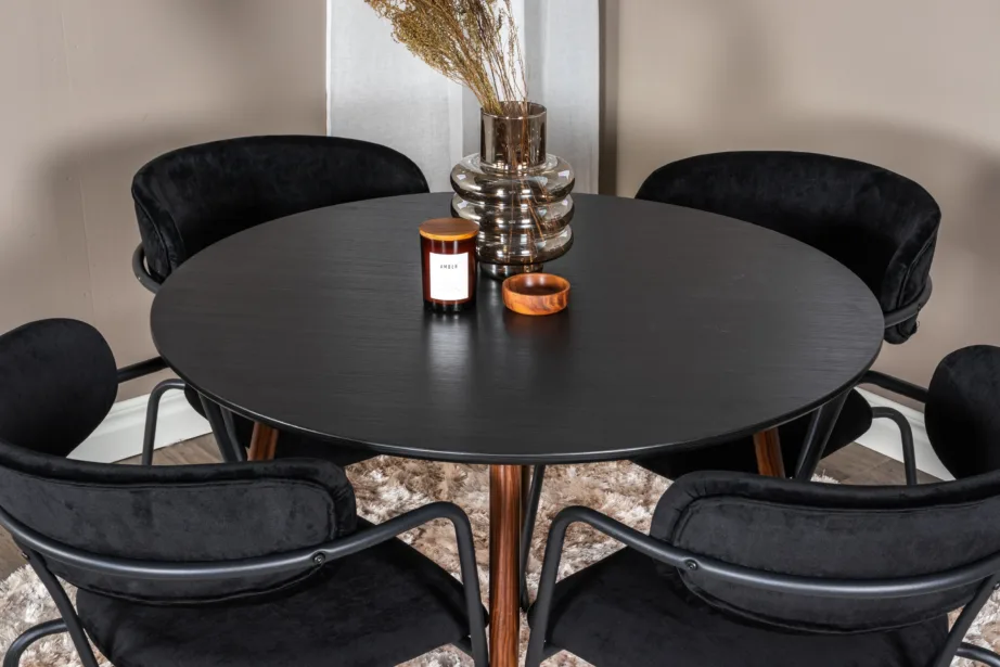 Plaza ümmargune söögilaud 100 cm koos musta sametkattega Arrow toolidega, GR19738 – 4