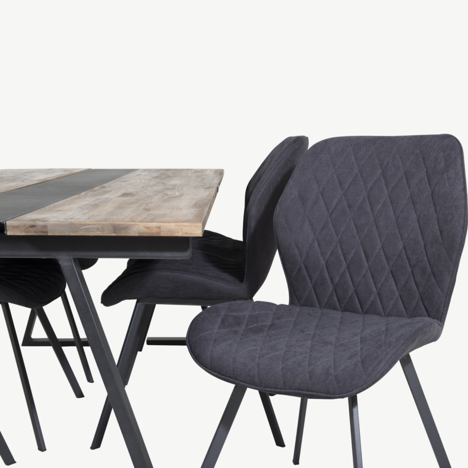 Jakarta ristkülikukujuline tiigipuust söögilaud ja mustad Gemma toolid (200×90 cm, metallraam), GR19751 – 3