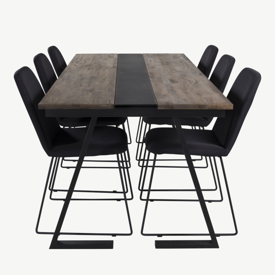 Tiigipuust söögilaud Jakarta mustade Muce toolidega (6 tk), GR19758 – 2