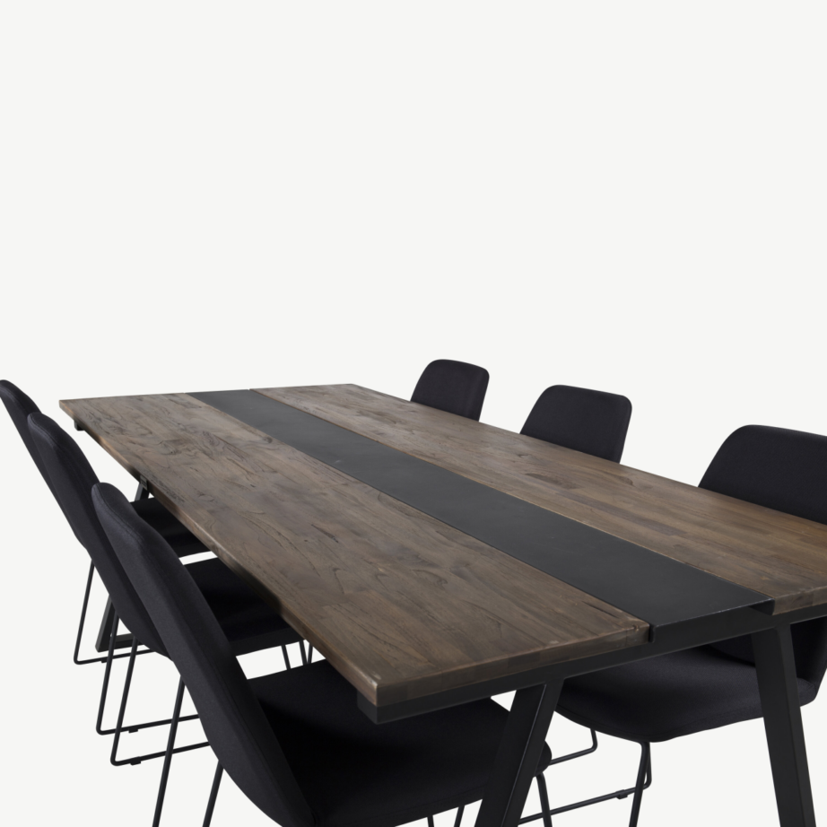 Tiigipuust söögilaud Jakarta mustade Muce toolidega (6 tk), GR19758 – 3