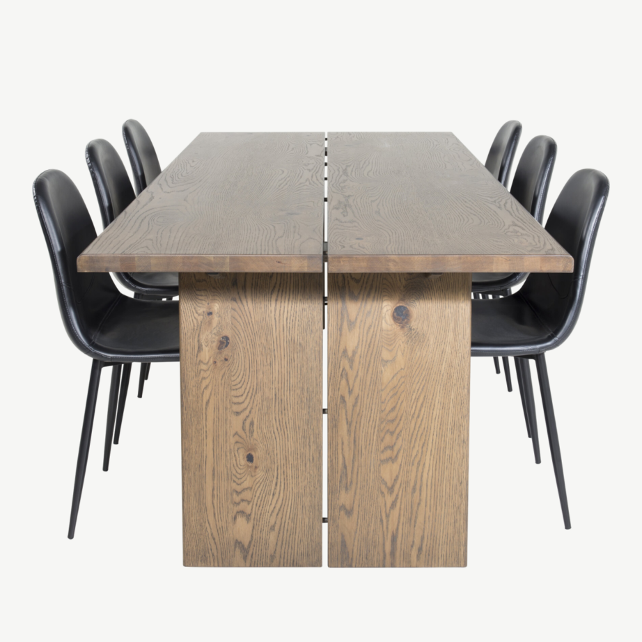 Pikendatav tammepuidust söögilaua komplekt Logger ja mustad Polar toolid (6 tk), GR19762 – 2