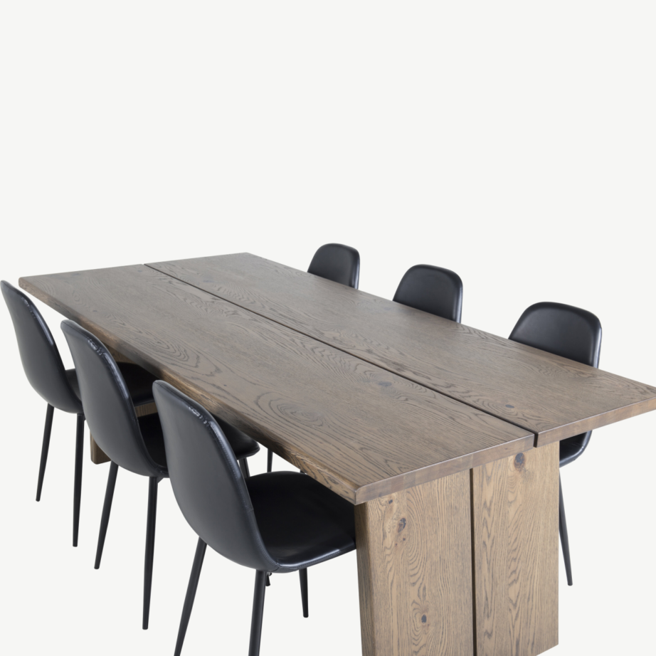 Pikendatav tammepuidust söögilaua komplekt Logger ja mustad Polar toolid (6 tk), GR19762 – 4