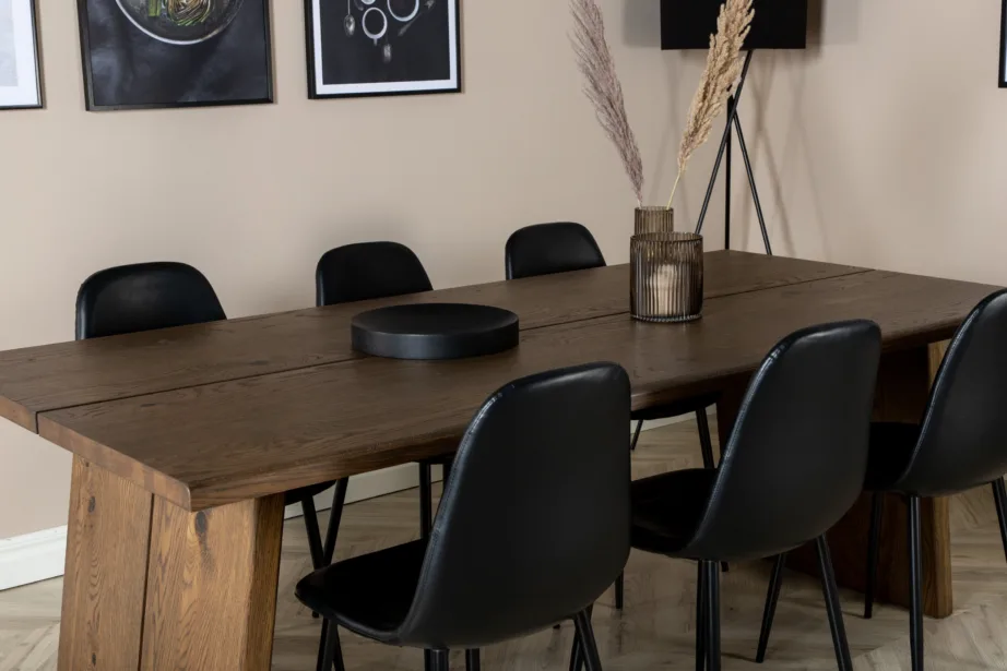 Pikendatav tammepuidust söögilaua komplekt Logger ja mustad Polar toolid (6 tk), GR19762 – 8