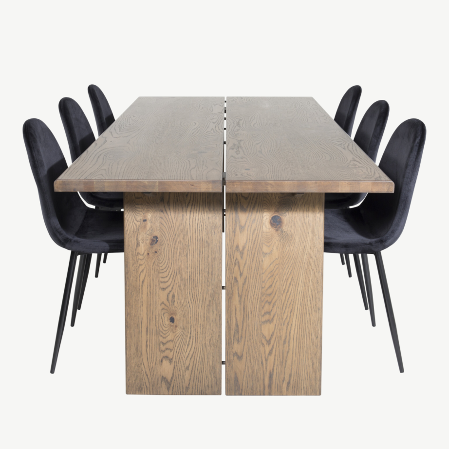 Tammepuidust ristkülikukujuline söögilaua komplekt Logger mustade Polar samettoolidega, GR19768 – 2