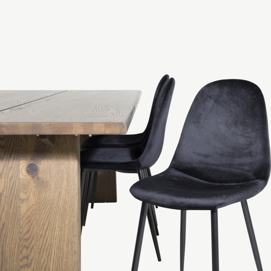 Tammepuidust ristkülikukujuline söögilaua komplekt Logger mustade Polar samettoolidega, GR19768 – 3